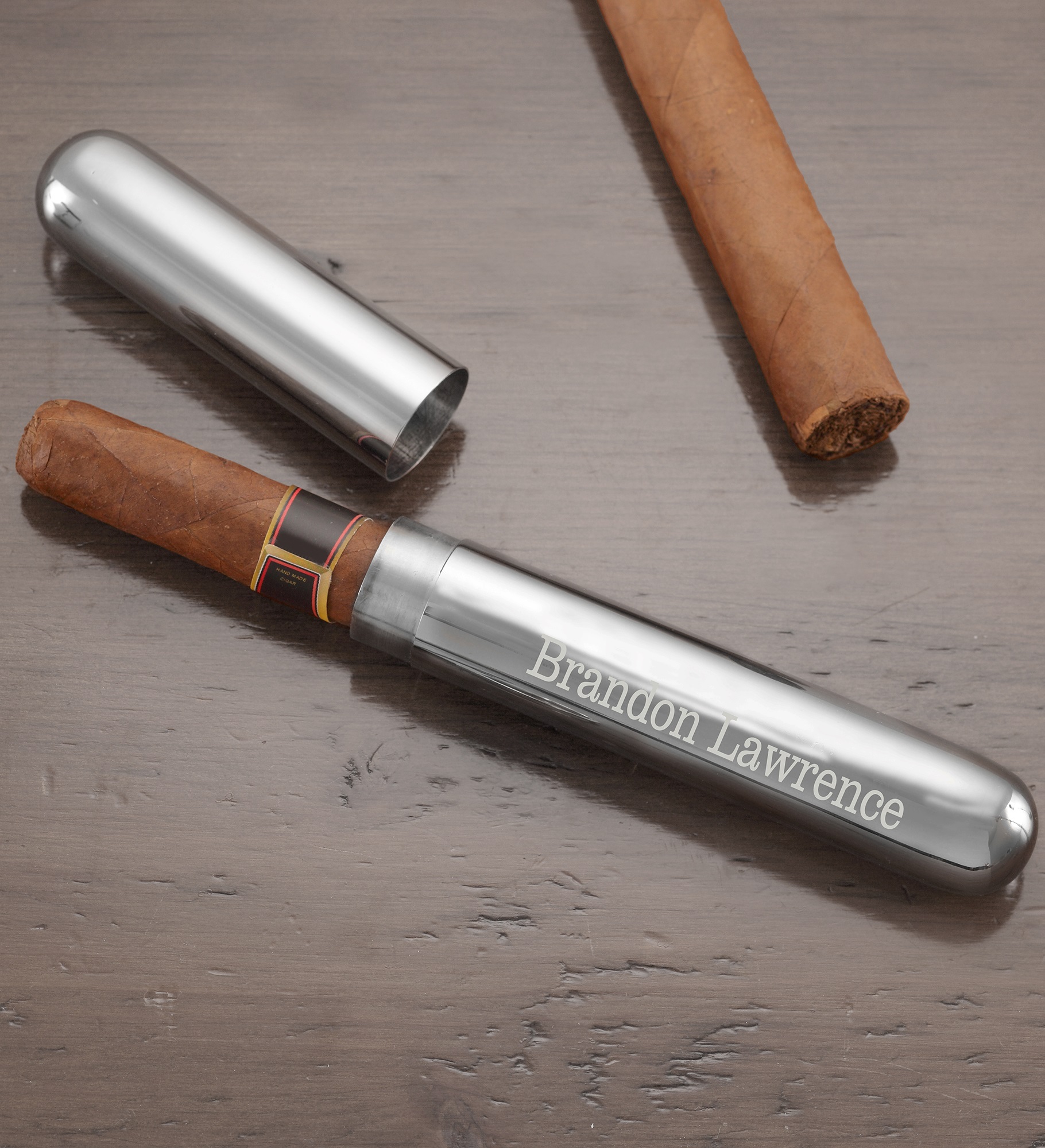 Engraved Silver Cigar Case and Cutter 